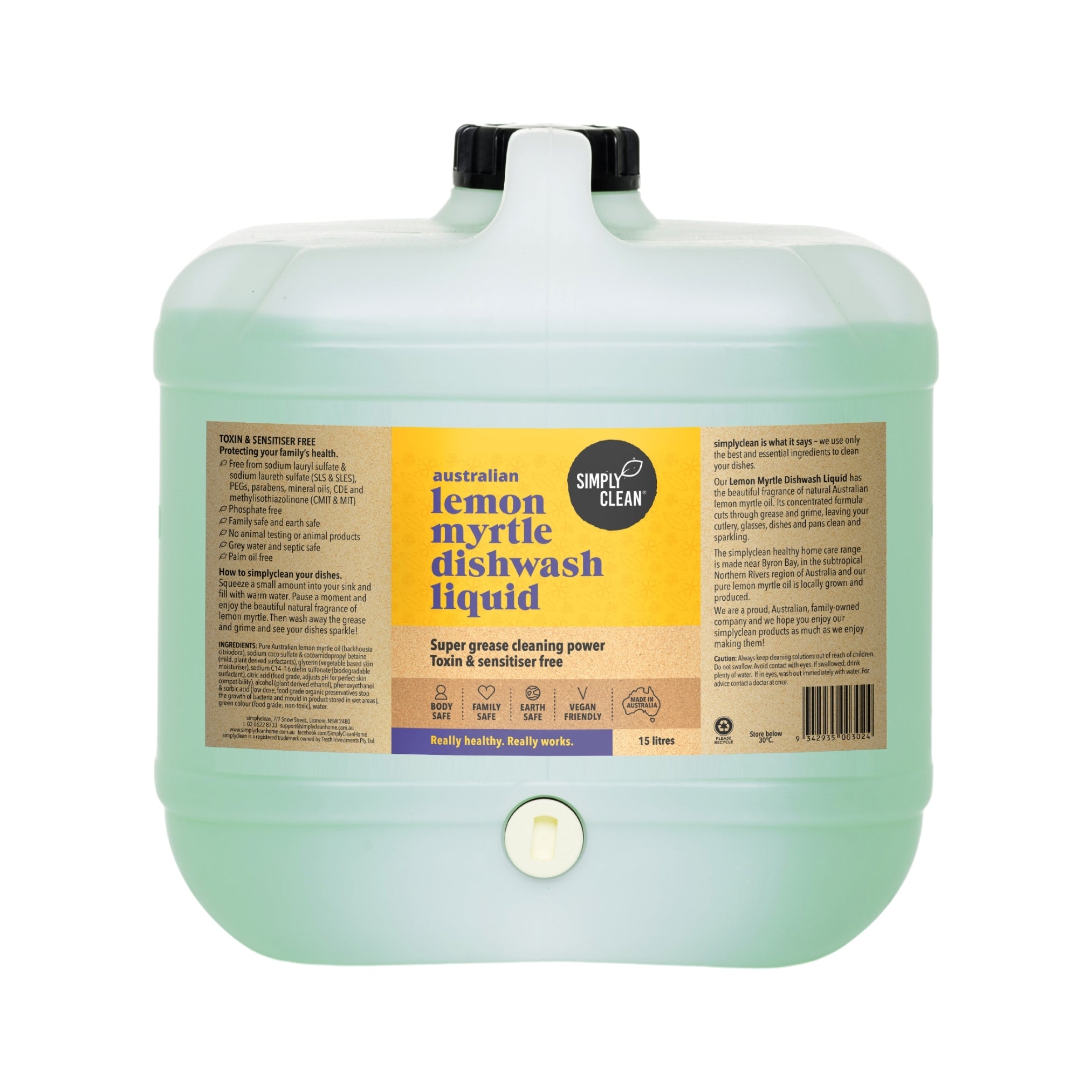 Lemon Myrtle Dishwash Liquid - 15 Litres Bulk