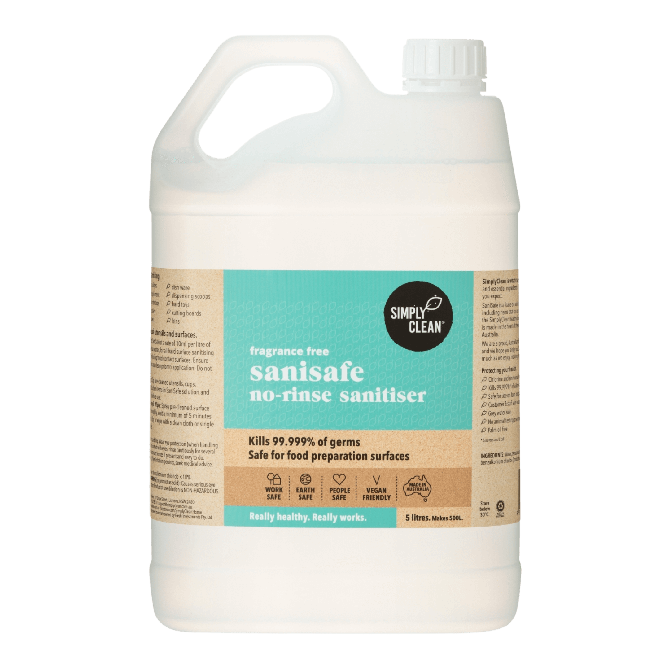 SaniSafe No-Rinse Sanitiser- 5 Litres Bulk.