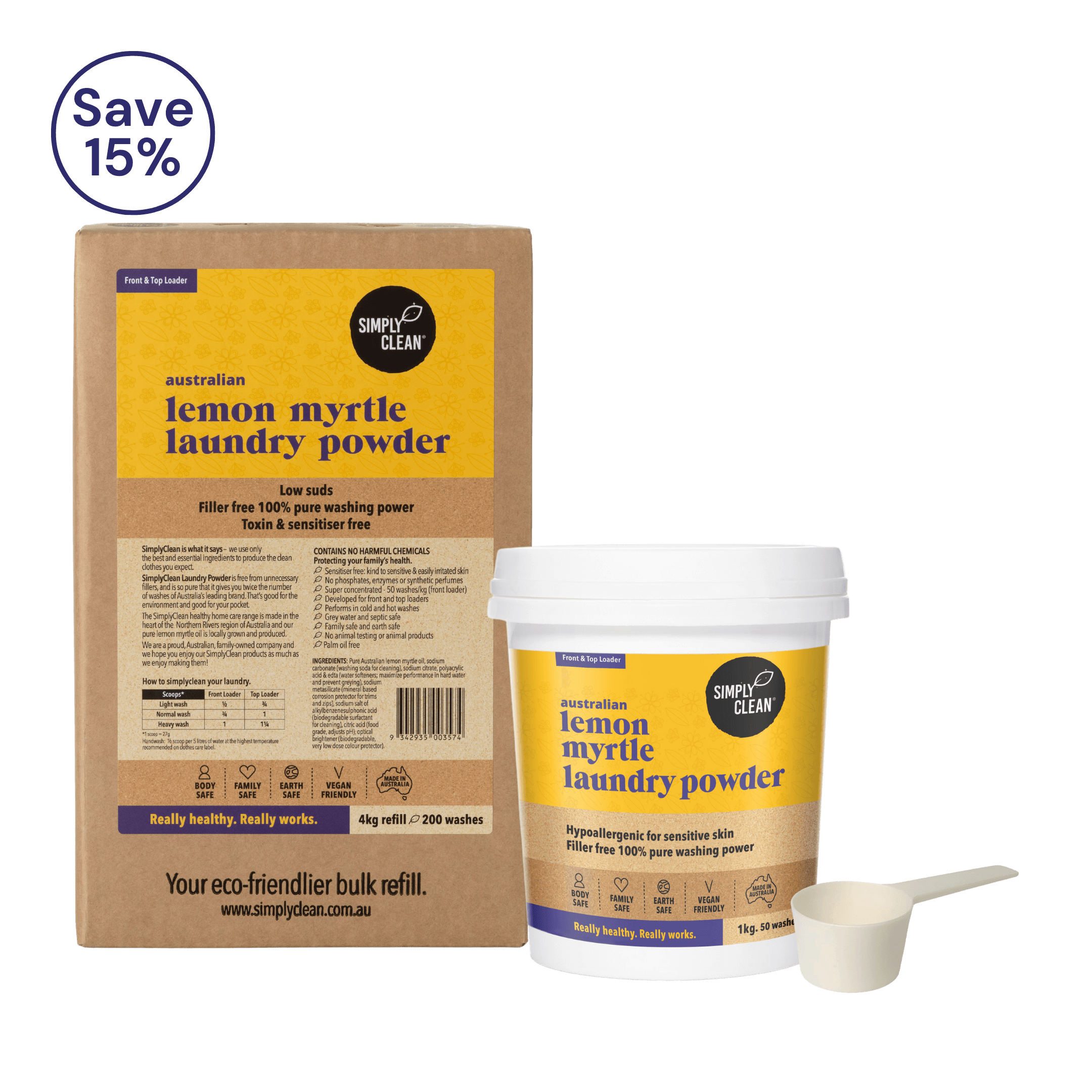 Lemon Myrtle Laundry Powder Refill Pack.