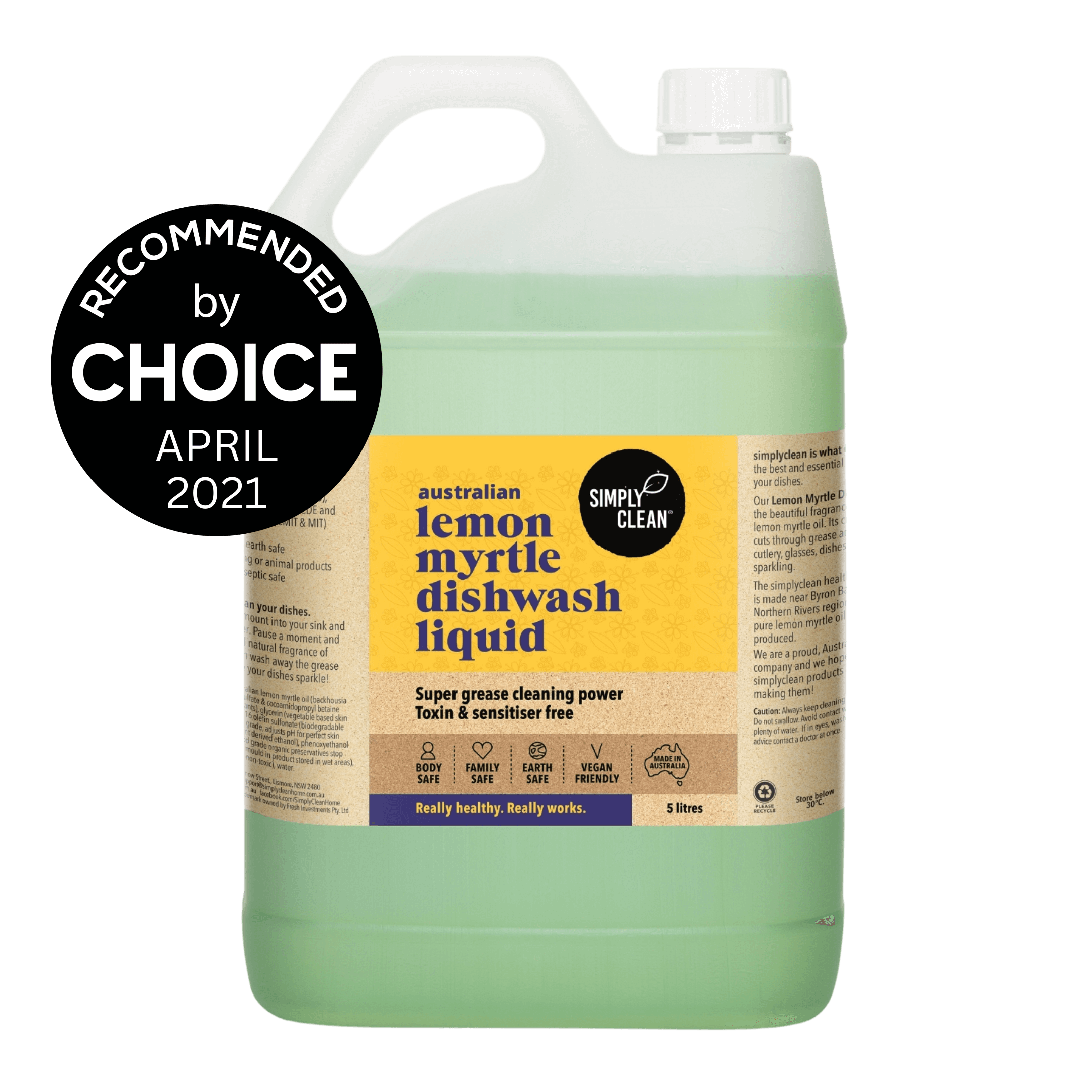 Lemon Myrtle Dishwash Liquid - 5 Litres Bulk.
