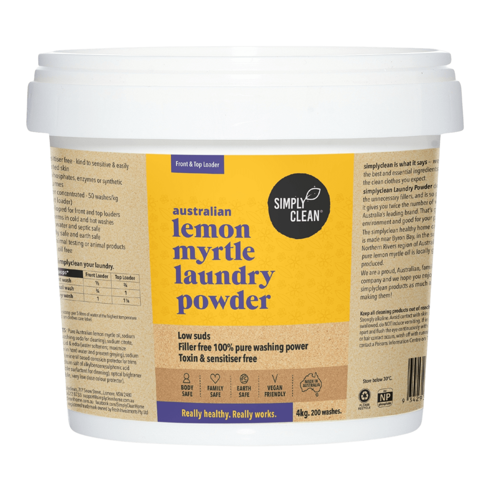 Lemon Myrtle Laundry Powder 4kg PAIL Bulk Refill.