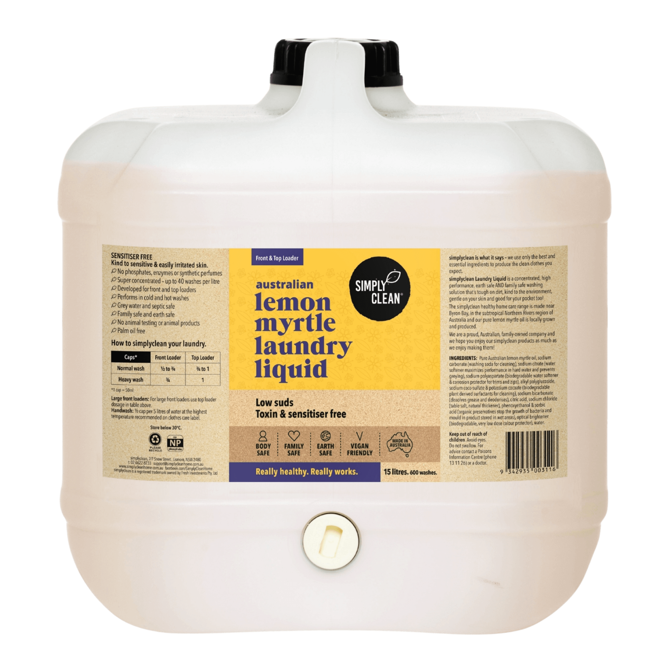Lemon Myrtle Laundry Liquid - 5 Litres Bulk.