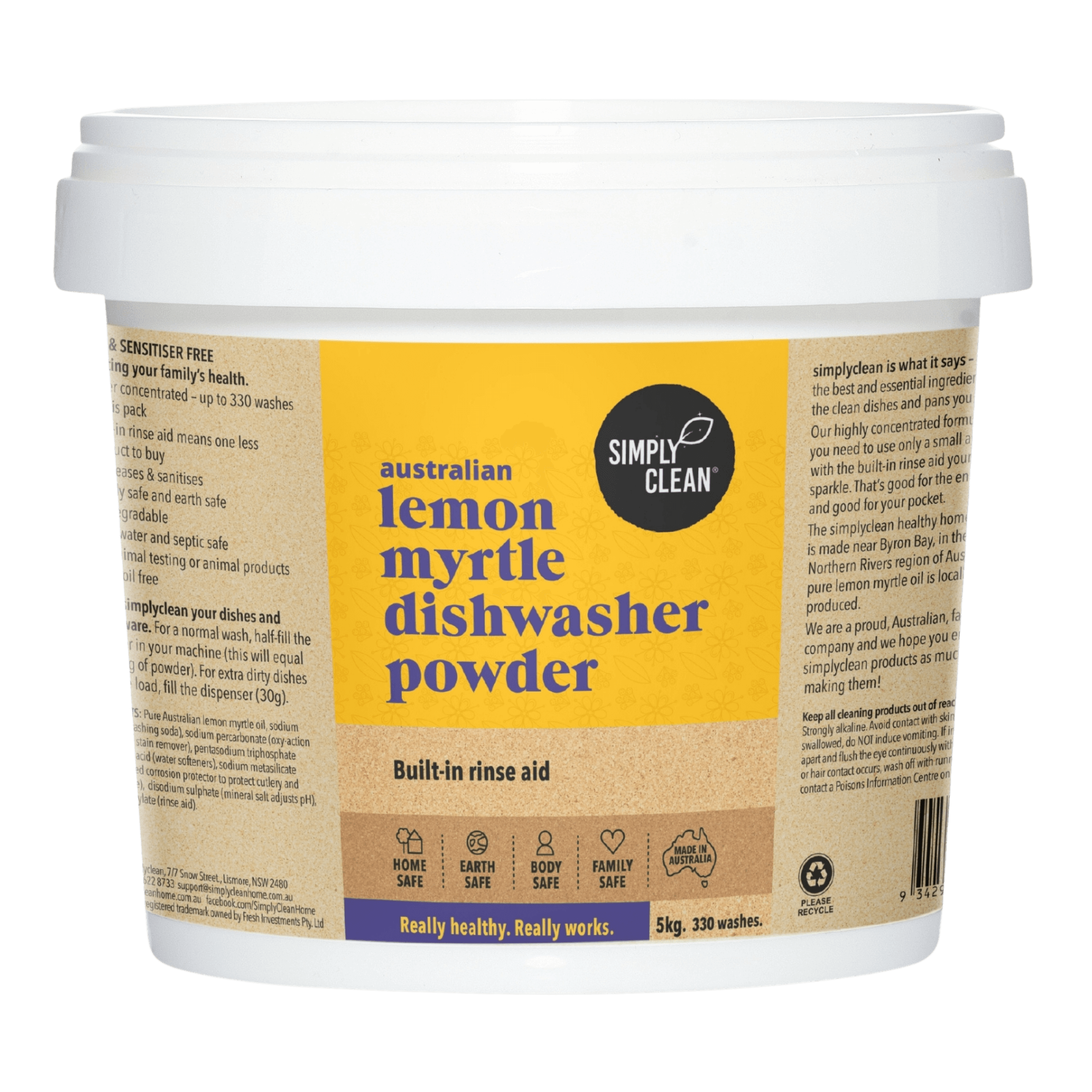 Lemon Myrtle Dishwasher Powder 5KG PAIL Bulk Refill.
