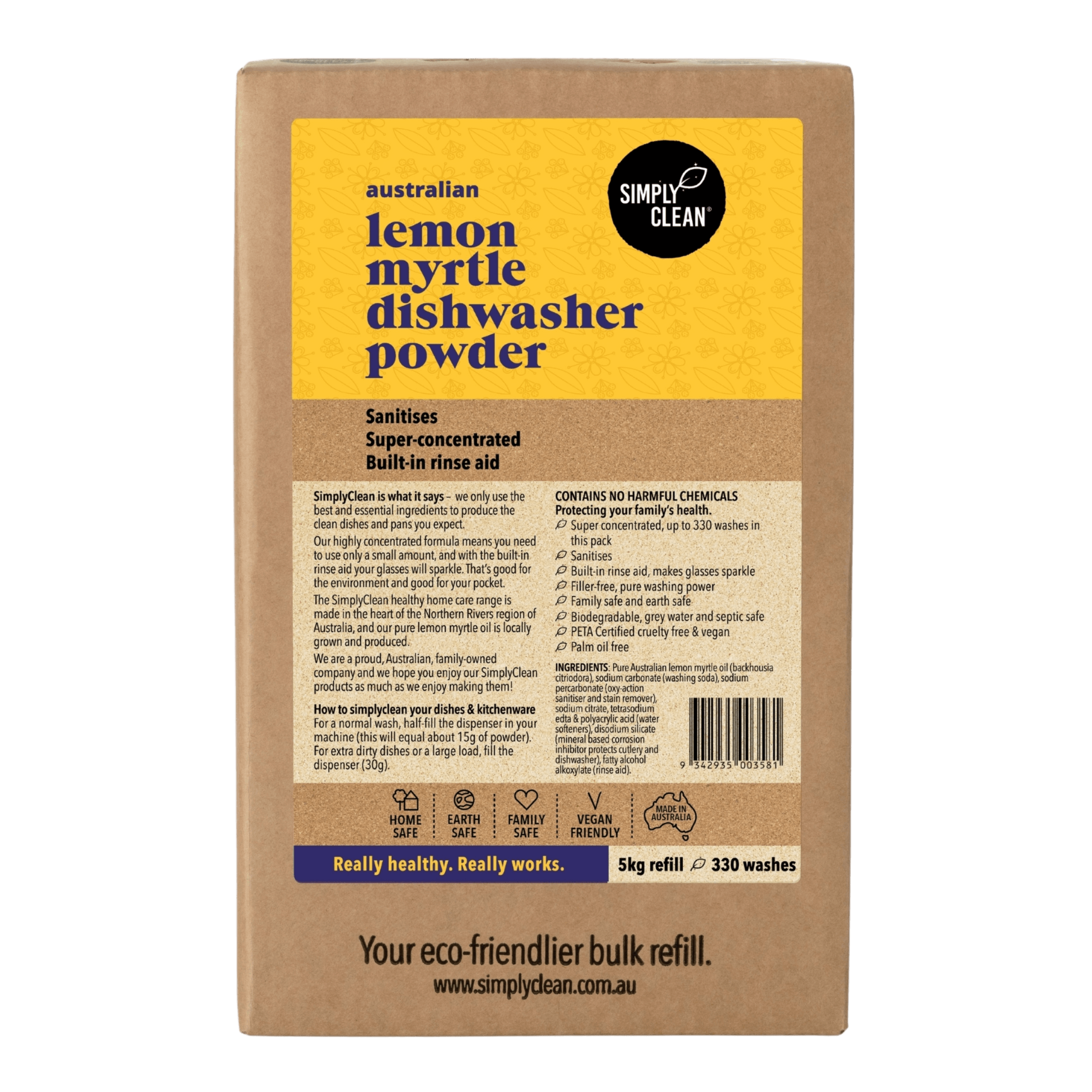 Lemon Myrtle Dishwasher Powder - 15kg Bulk PAIL.
