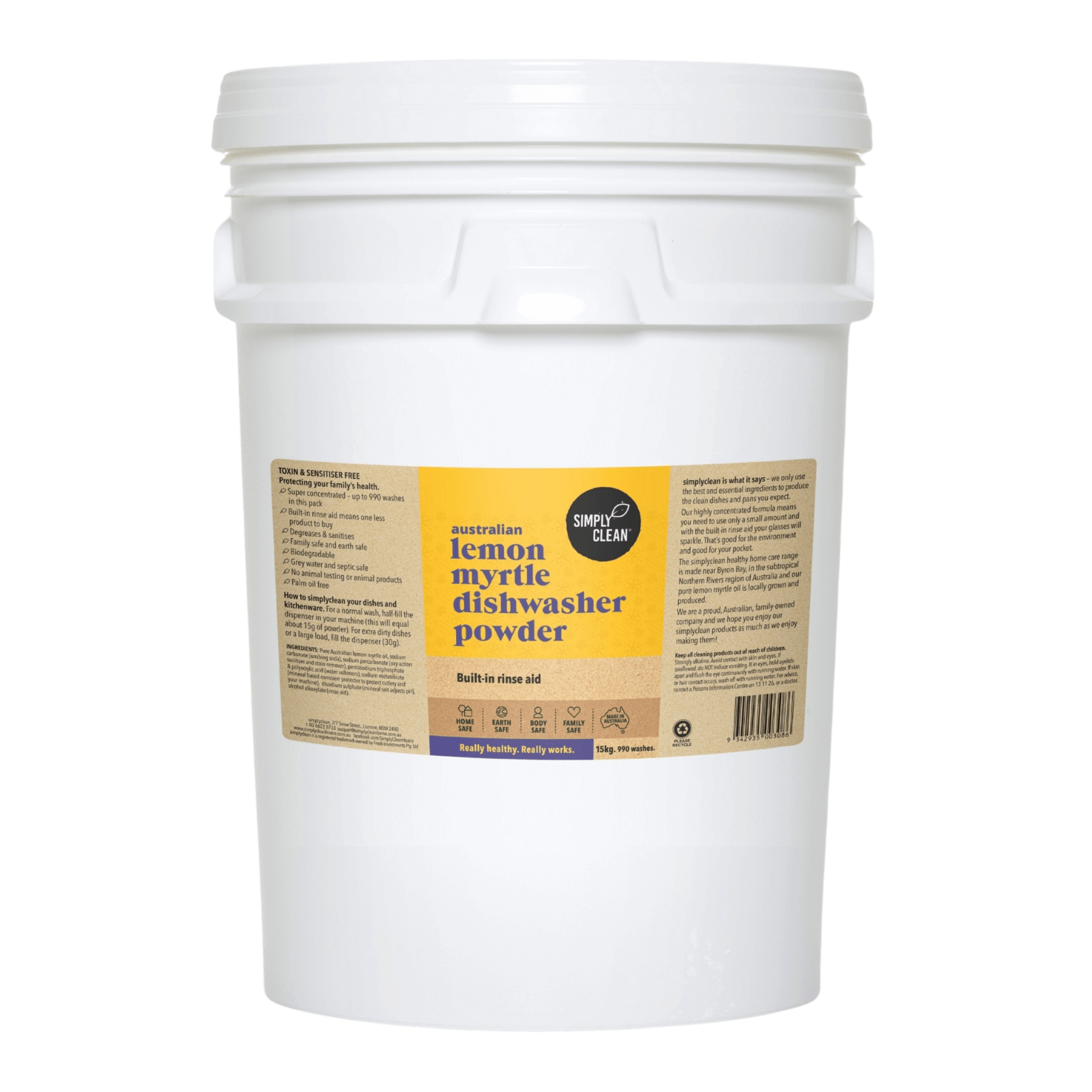 Lemon Myrtle Dishwasher Powder - 15kg Bulk PAIL.