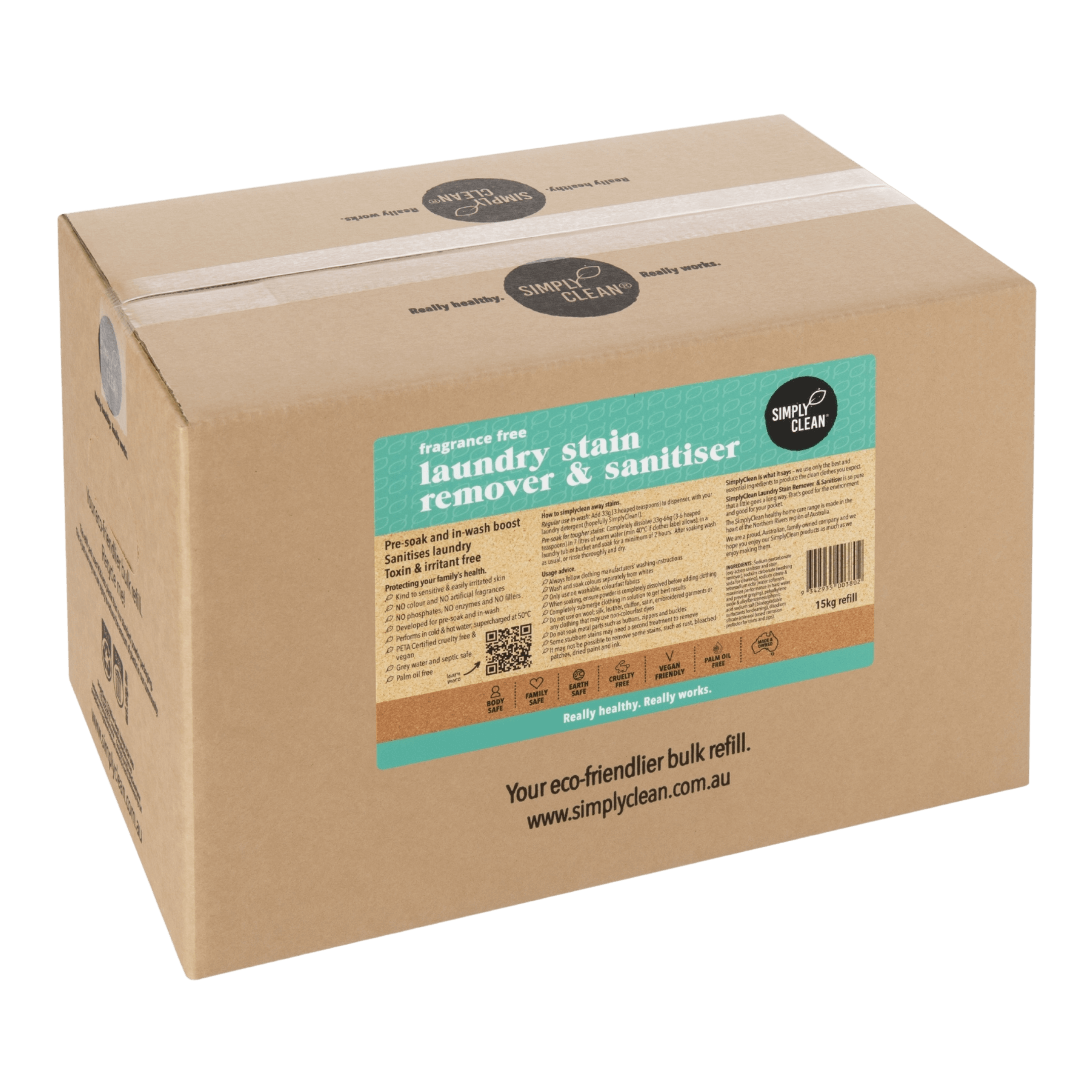Fragrance Free Laundry Stain Remover & Sanitiser - 15kg Bulk BOX.