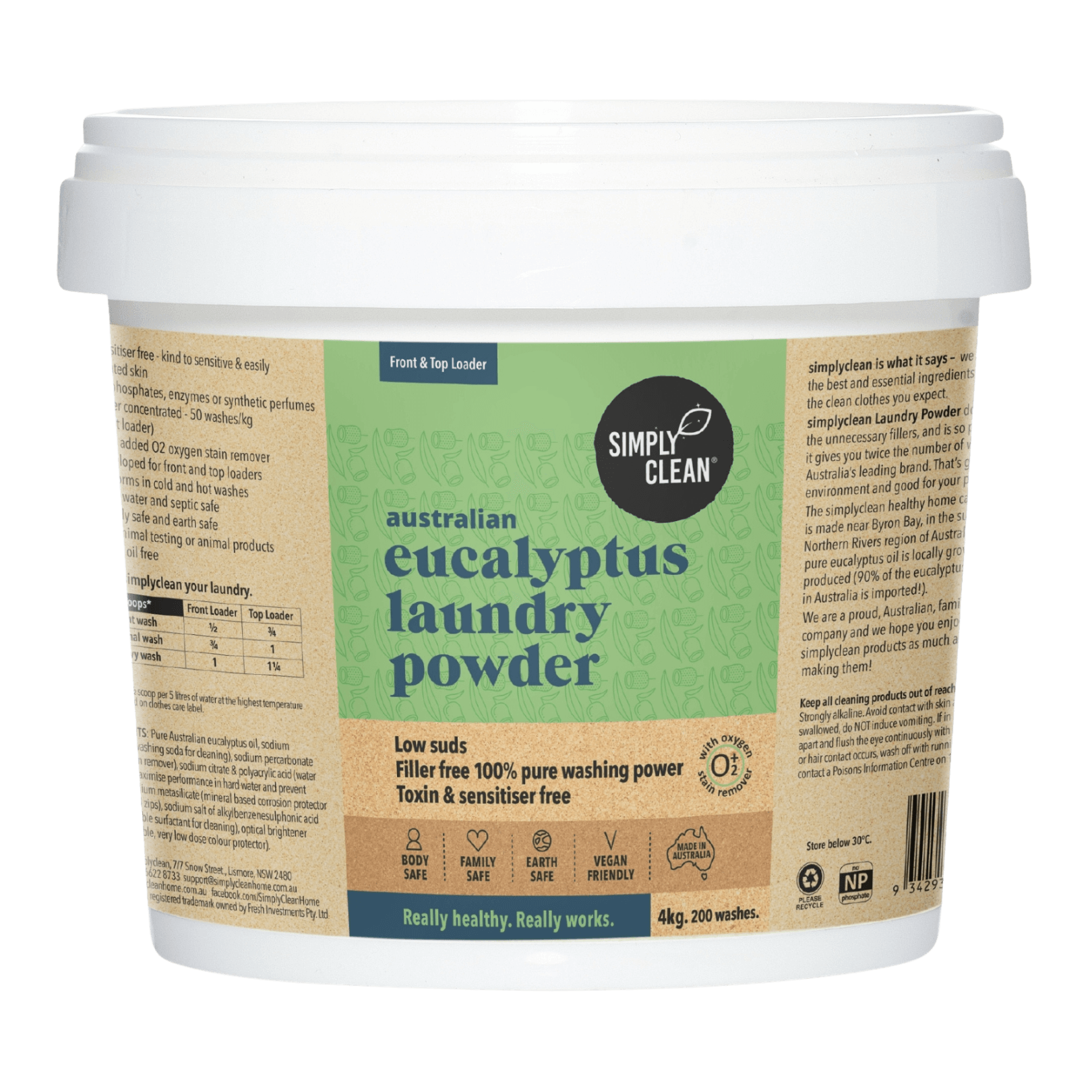 Eucalyptus Laundry Powder 4KG PAIL Bulk Refill.