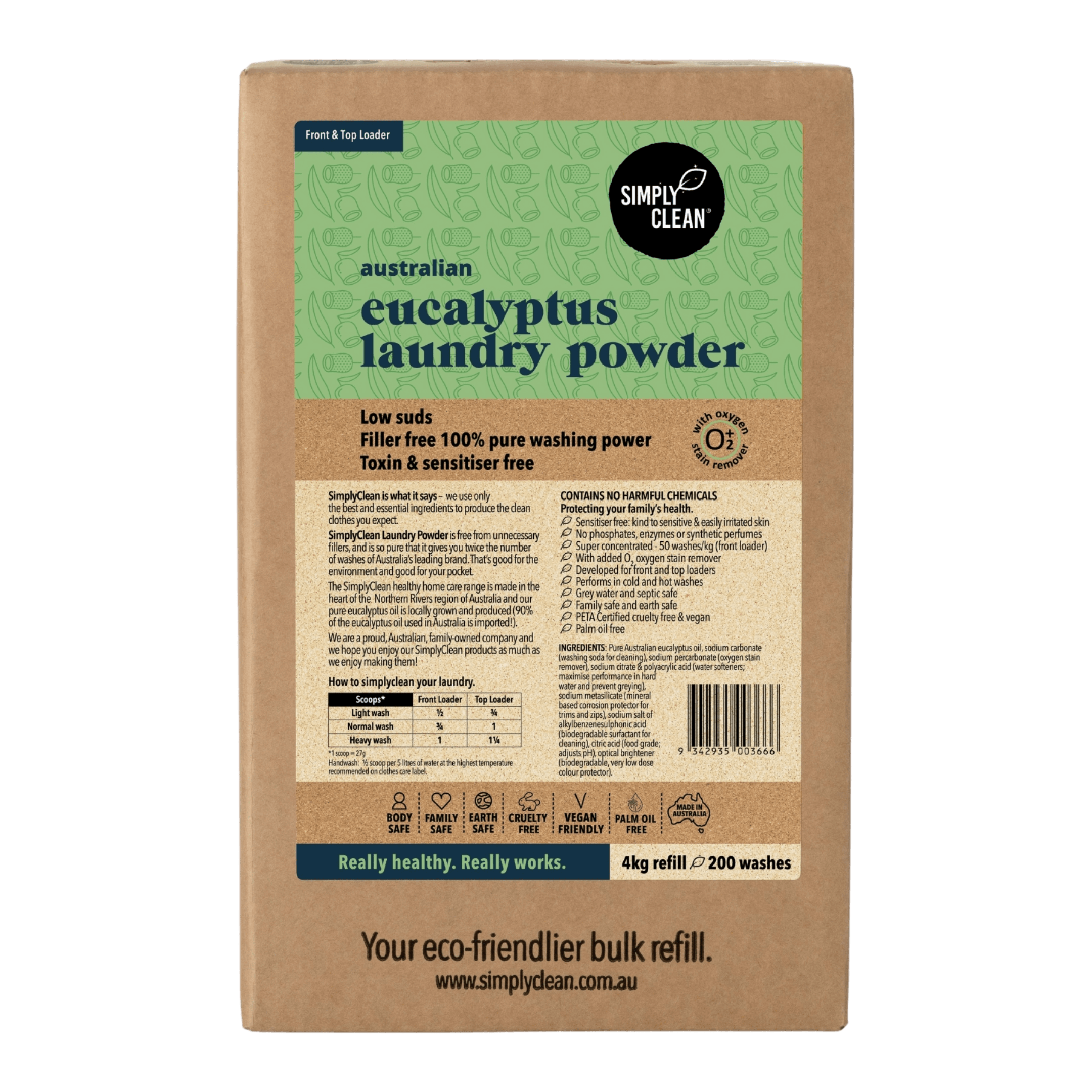 Eucalyptus Laundry Powder - 15kg Bulk PAIL = 750 washes.