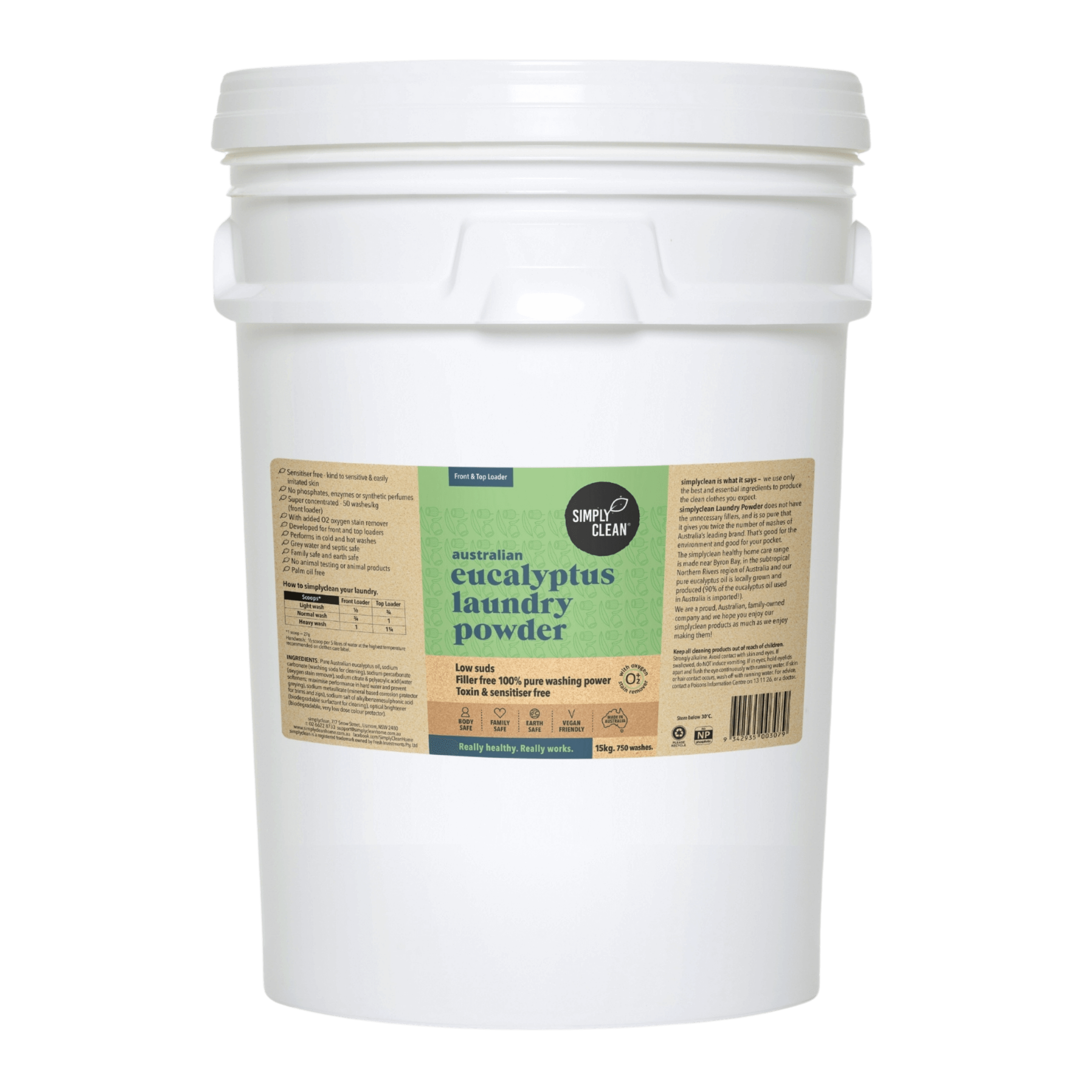 Eucalyptus Laundry Powder - 15kg Bulk PAIL = 750 washes.