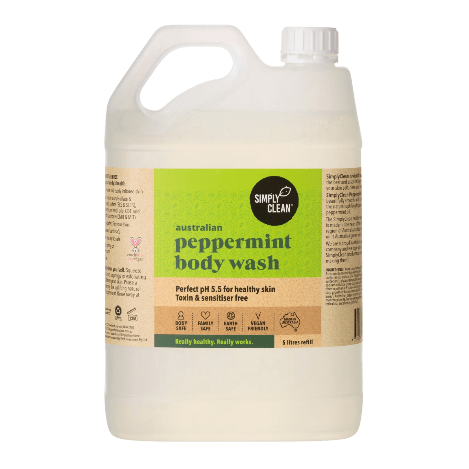 Peppermint Body Wash - 5 Litres Bulk.