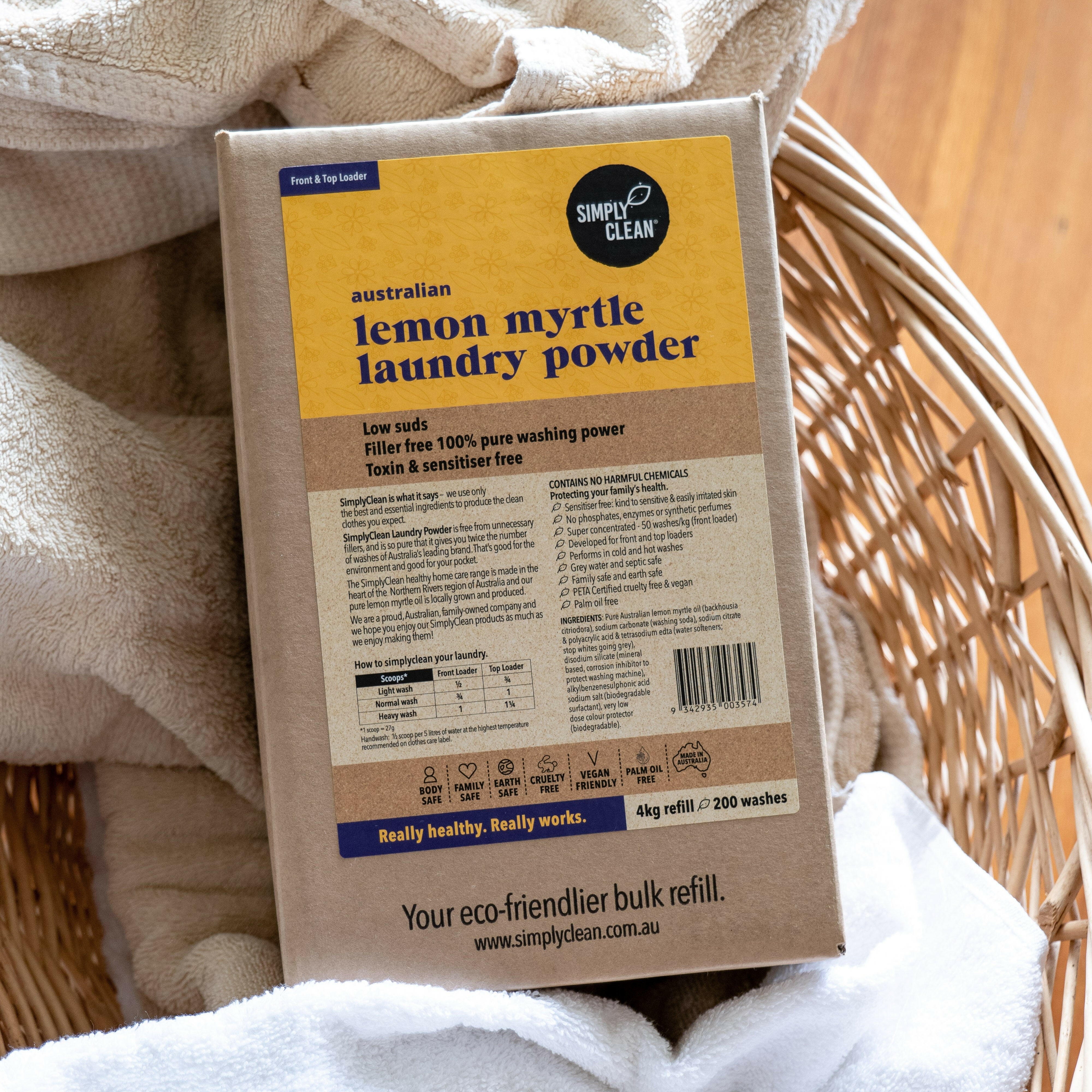 Lemon Myrtle Laundry Powder 4kg BOX Bulk Refill.